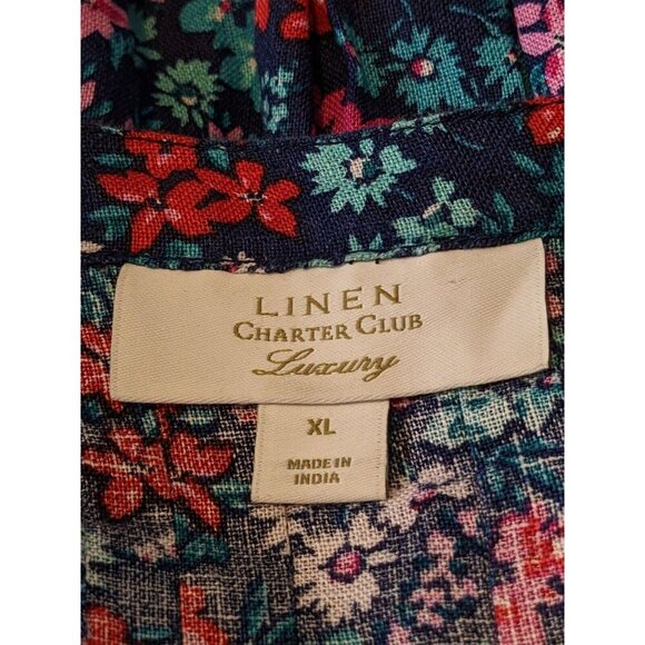 Charter Club Luxury Linen Tunic Top Womens XL Ditsy Floral Rhinestone Pintuck - Picture 7 of 7